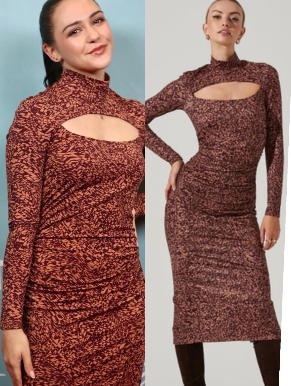 NWOT Astr the Label Leighton Geo Print Cutout Midi Dress in Eggplant Nude